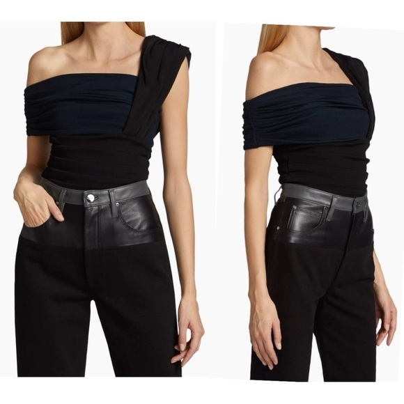 Goldsign Gelsey One-Shoulder Off the Shoulder 2-tone Ribbed Bodysuit Small NEW - Picture 1 of 16